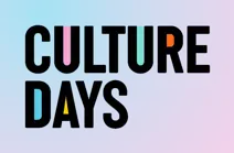 Culture Days logo (words) on a blue and pink background gradient