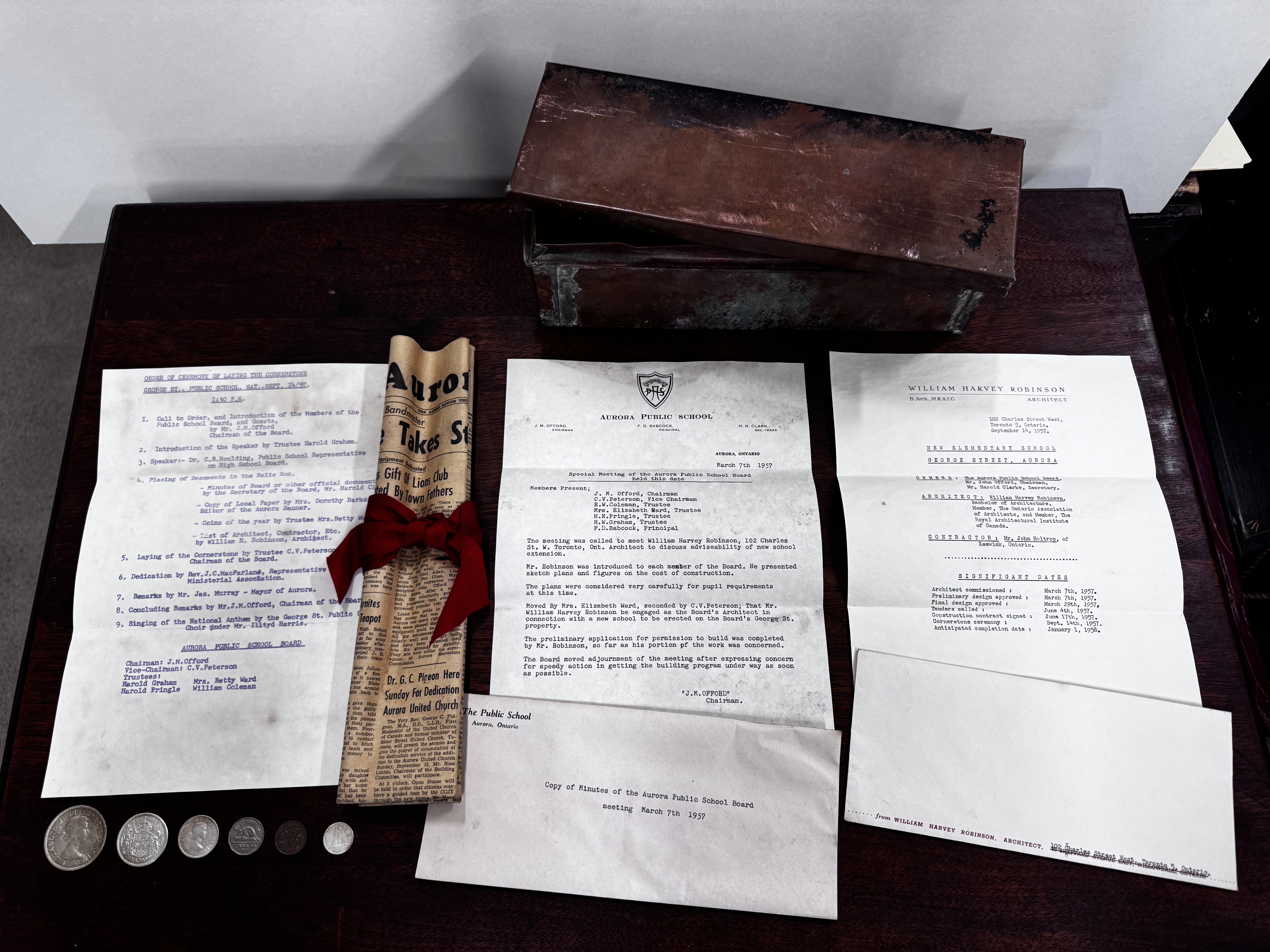 Image of relic box with newspaper, coins, meeting minutes
