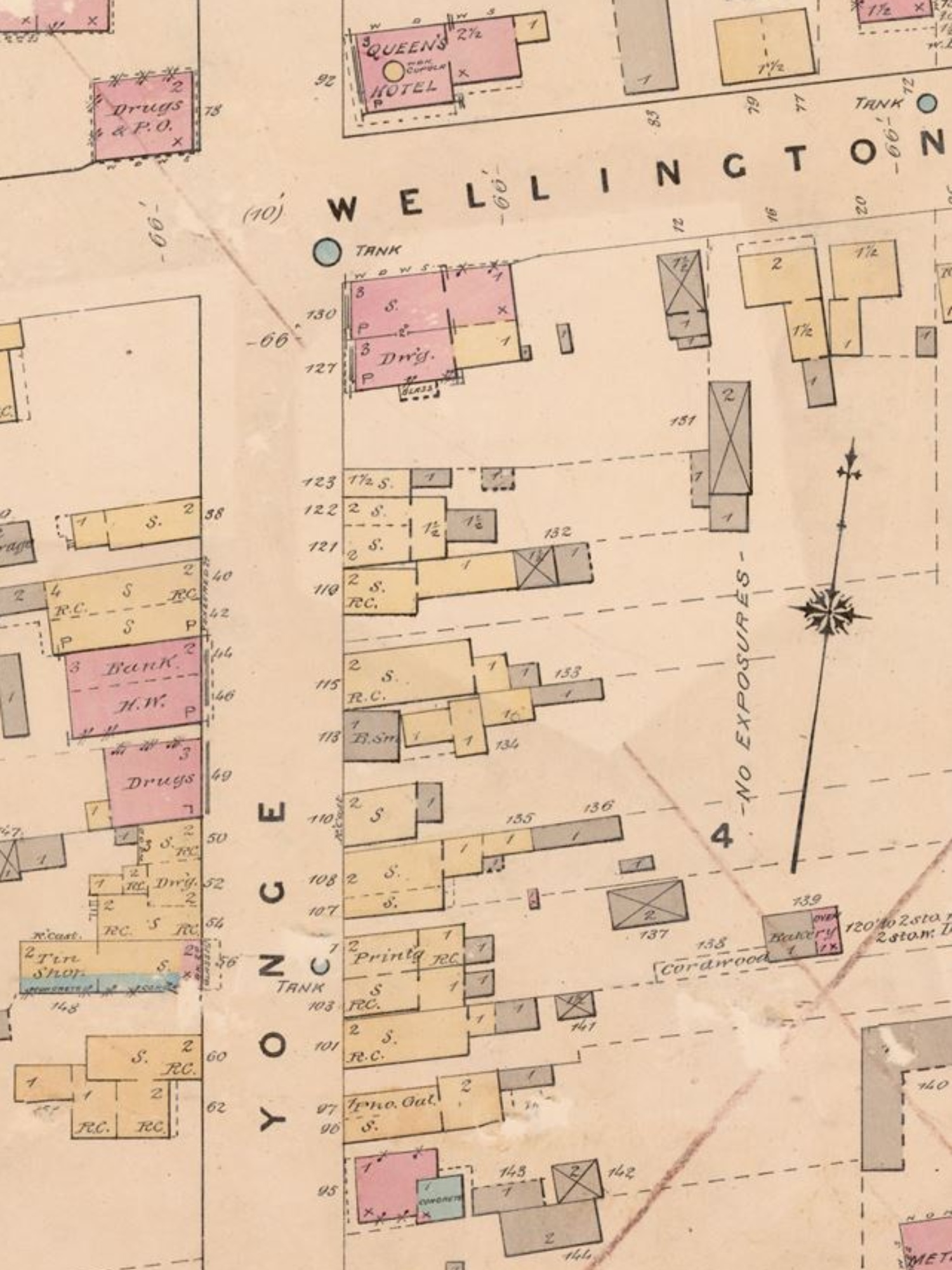 A map showing individual buildings for fire insurance purposes.