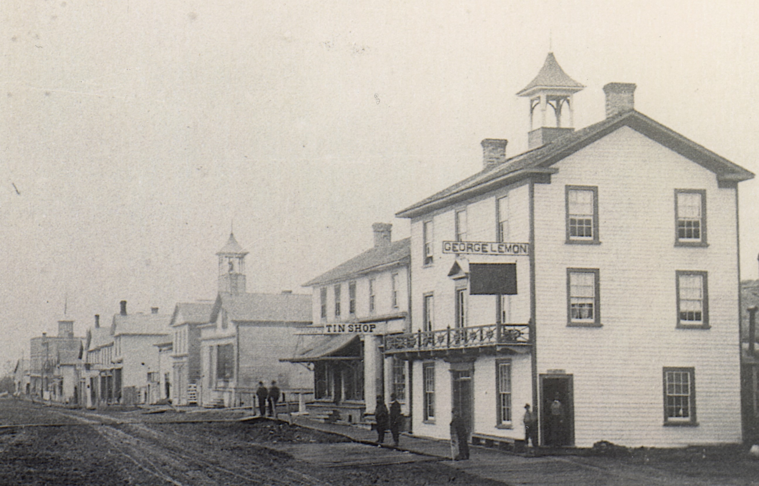 A black and white image that captures Yonge Street in the 1870s. 