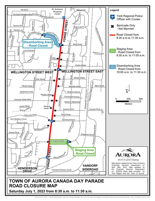 Map view of Yonge Street Closure