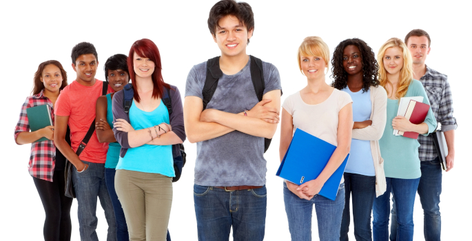 Group of teens holding binders