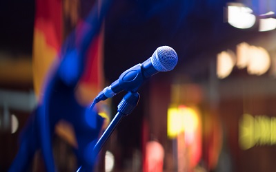 Microphone on stage facing audience
