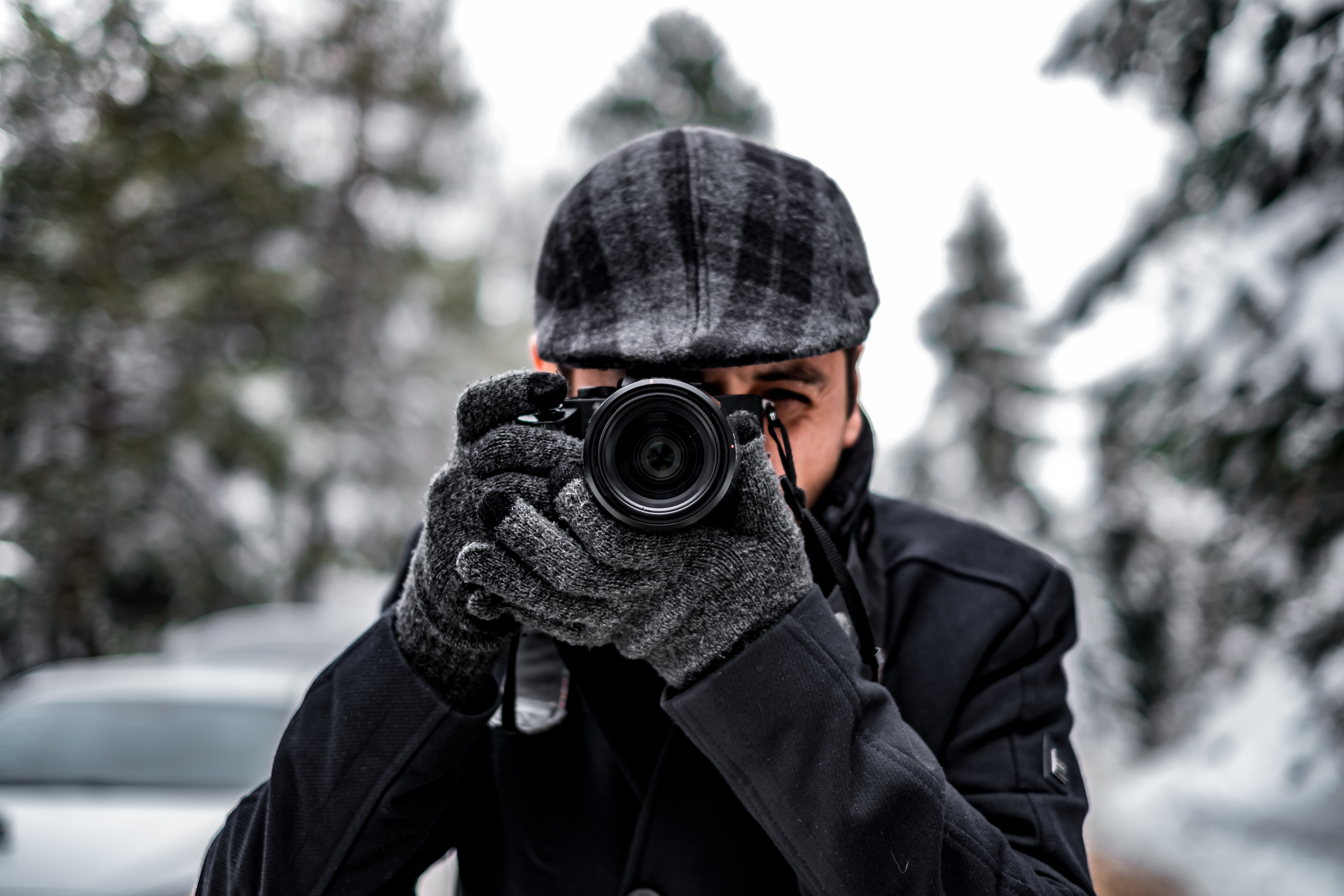 Winter Outdoors Man with Camera