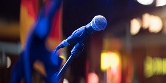 Microphone on stage facing audience