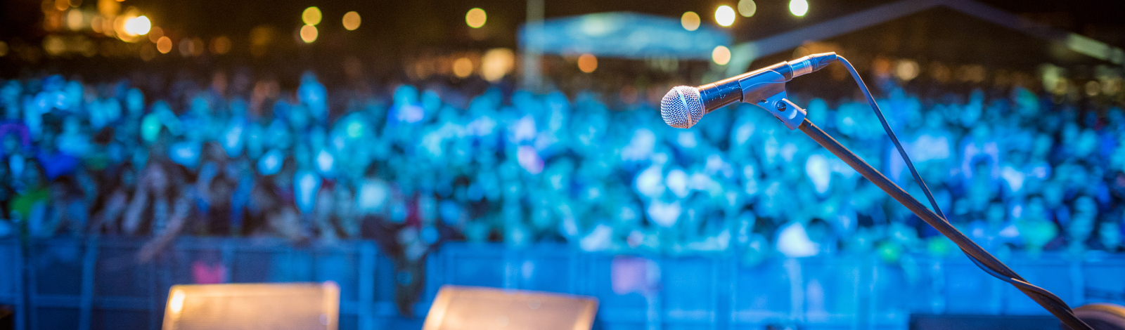 Outdoor stage with microphone at music festival