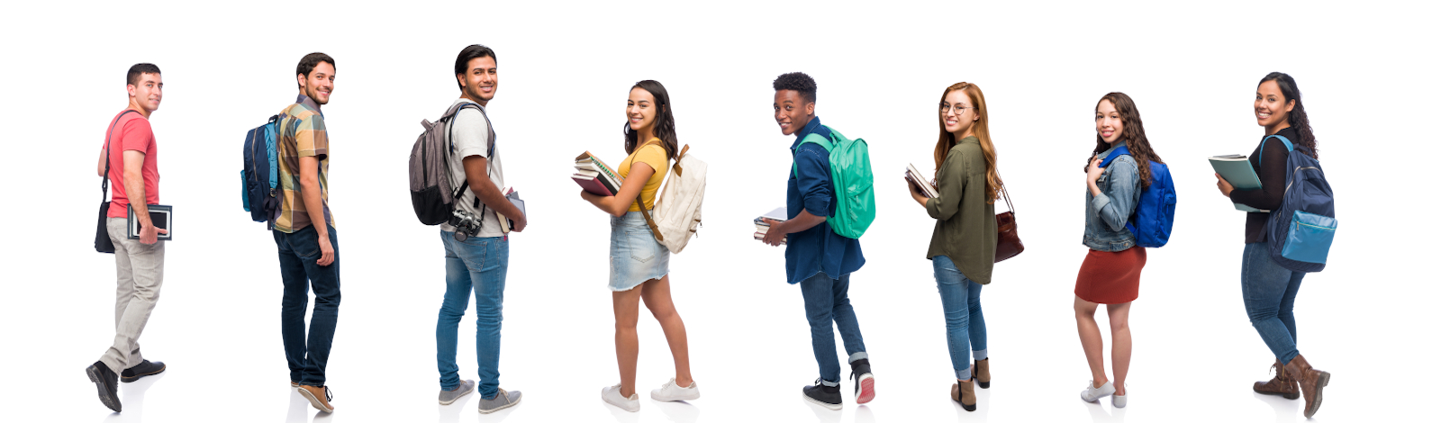 Group of post secondary students with backpacks