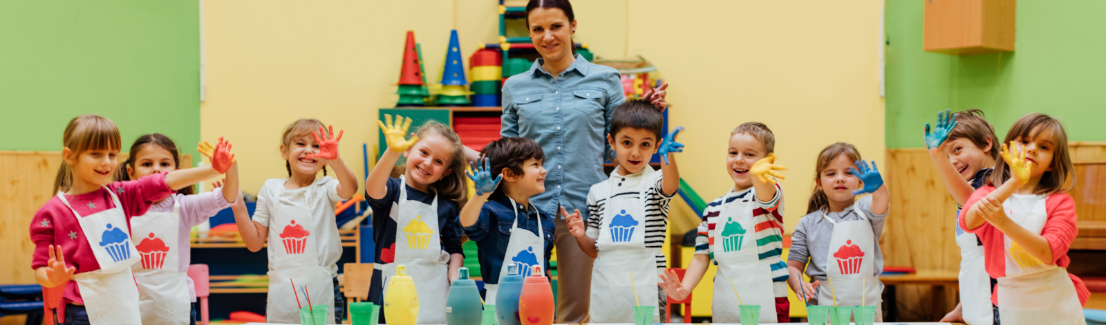 Group of preschoolers painting