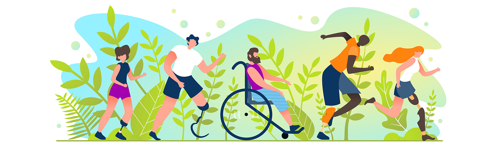 Graphic of 5 people with disabilities being active