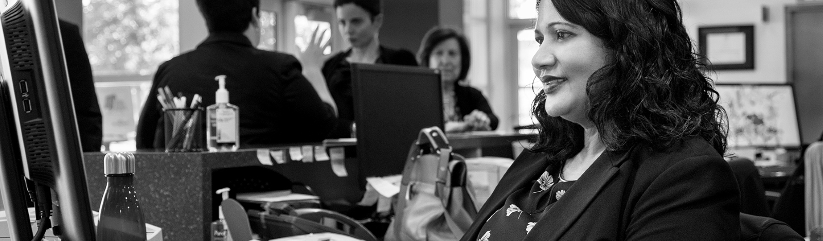 A woman working at a computer