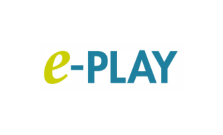 The word eplay in green and blue