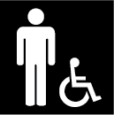 Design criteria for pictograms. Indicates  male accessible facilities, showing a pictogram of a man, with the Universal Symbol of Accessibility adjacent to the man.