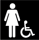 Design criteria for pictograms. Indicates female accessible facilities, showing a pictogram of a woman, with the Universal Symbol of Accessibility adjacent to the woman.