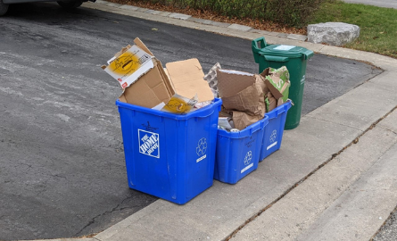 Garbage and recycling on the street for pickup