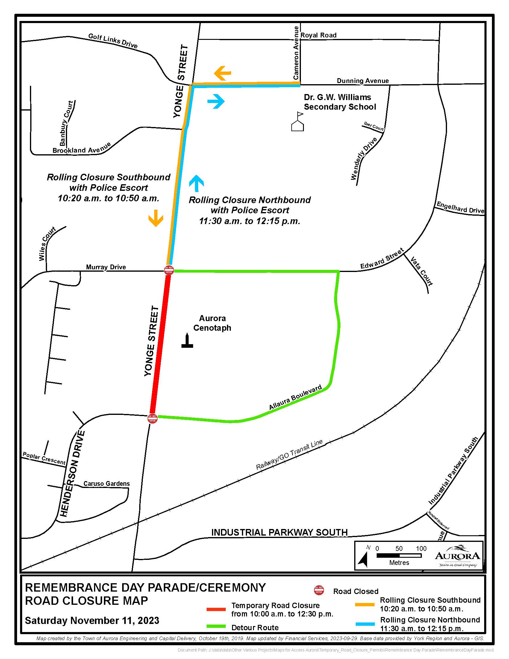 Road Closure map for remembrance Day