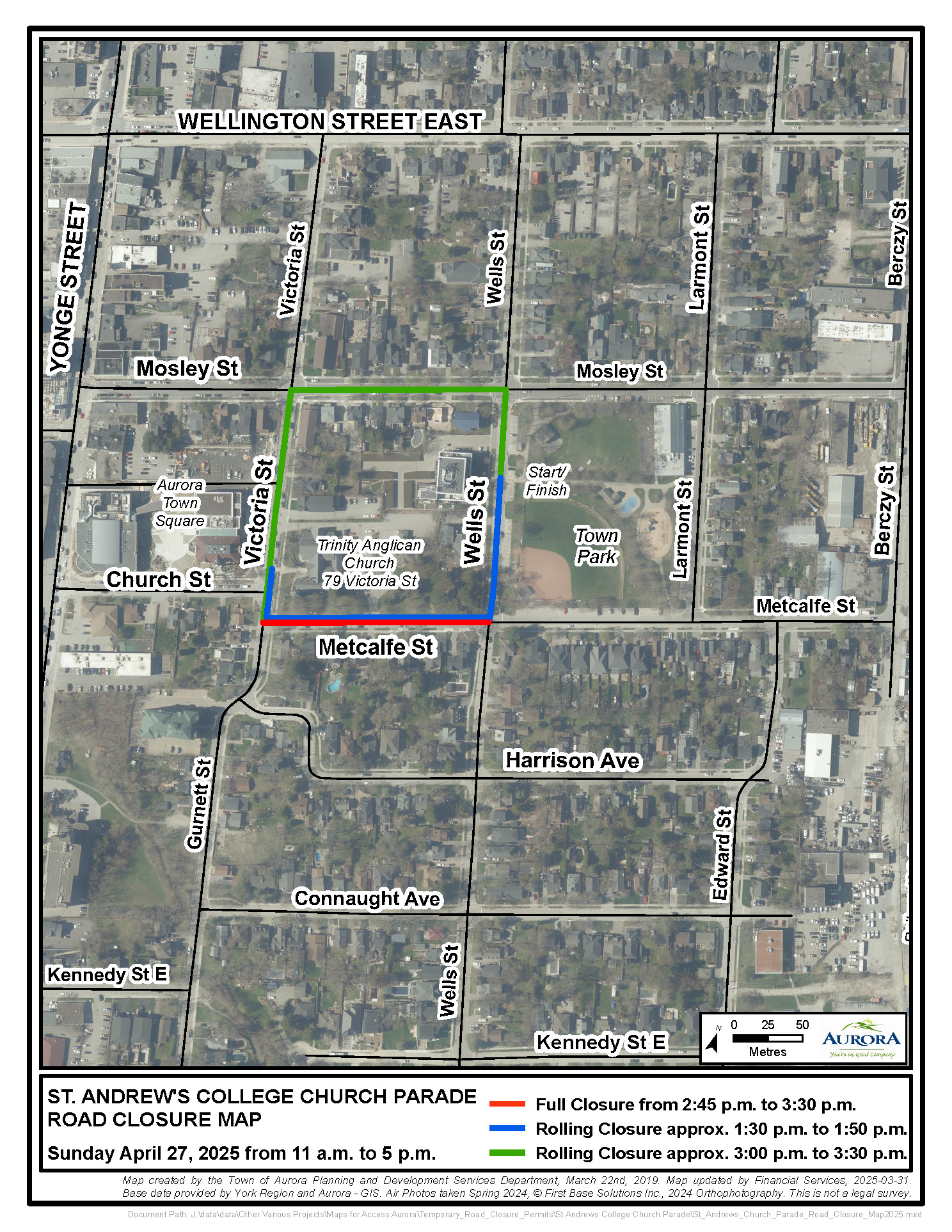 Overhead map showing red line over Metclaff St, green lines over Victoria St and Well St. and Mosley