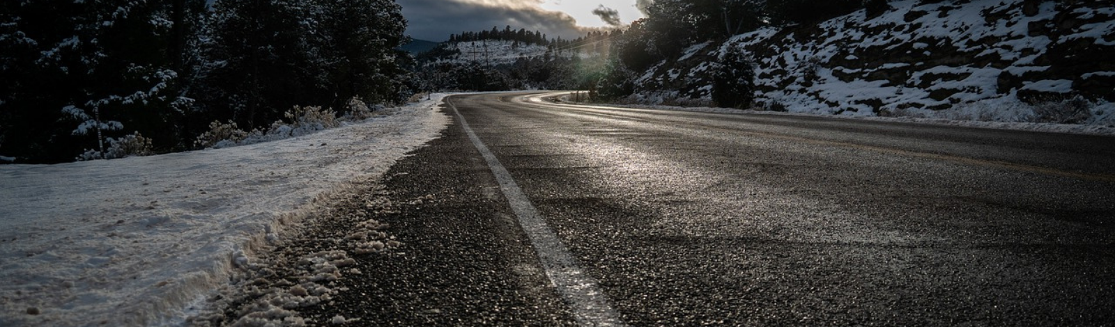 Street at sunset in the winter