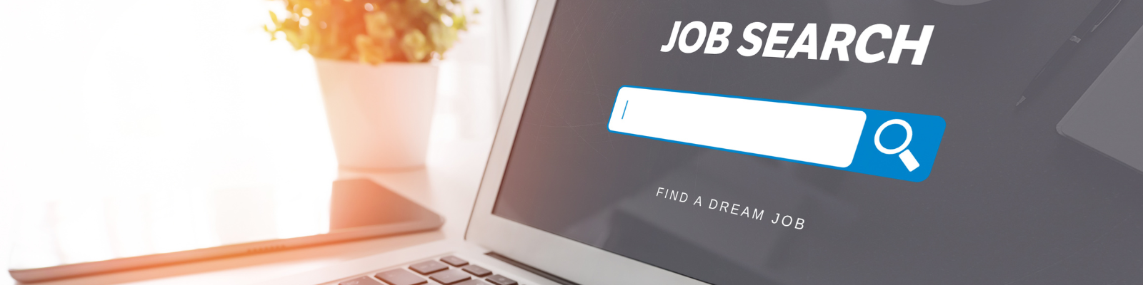 Laptop screen with search engine for careers.
