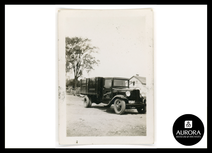 Black and white polaroid photo of a truck