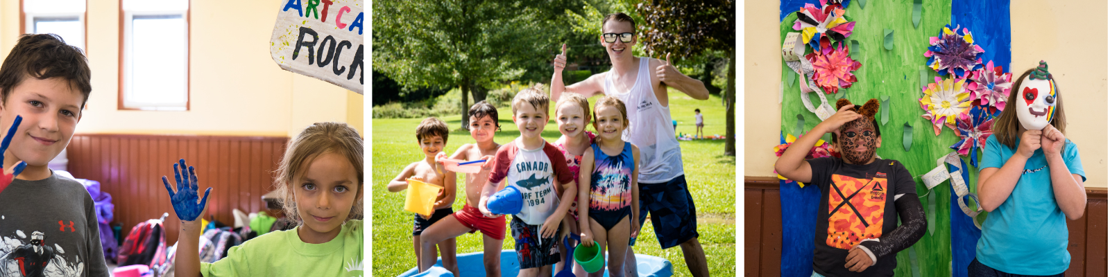 A collage with three images of kids at summer camp.