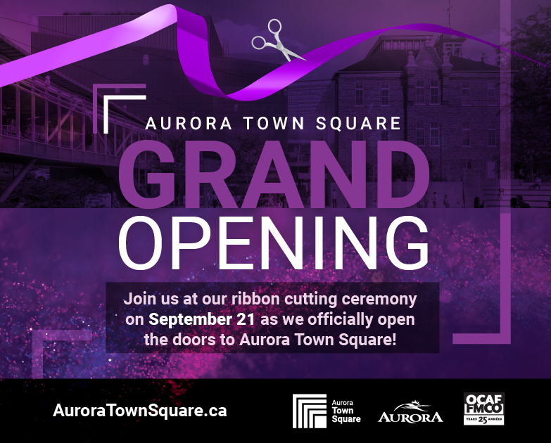 Ribbon Cutting Ceremony Purple grand opening poster with ribbon cutting ceremony September 21 announcement