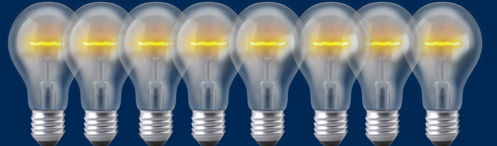 Row of lightbulbs, all of them on