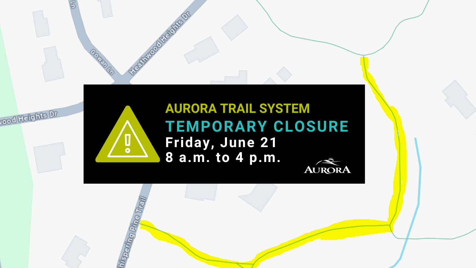 Map of area with highlighted line and date and time of closure, same as news text