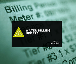 Water billing update alert text on a green background
