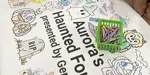 Large colouring paper with Aurora's Haunted Forest letters and Halloween themed images