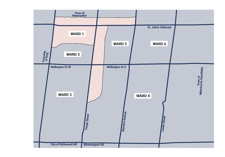 Map of all 6 wards, with Ward 1 highlighted in colour