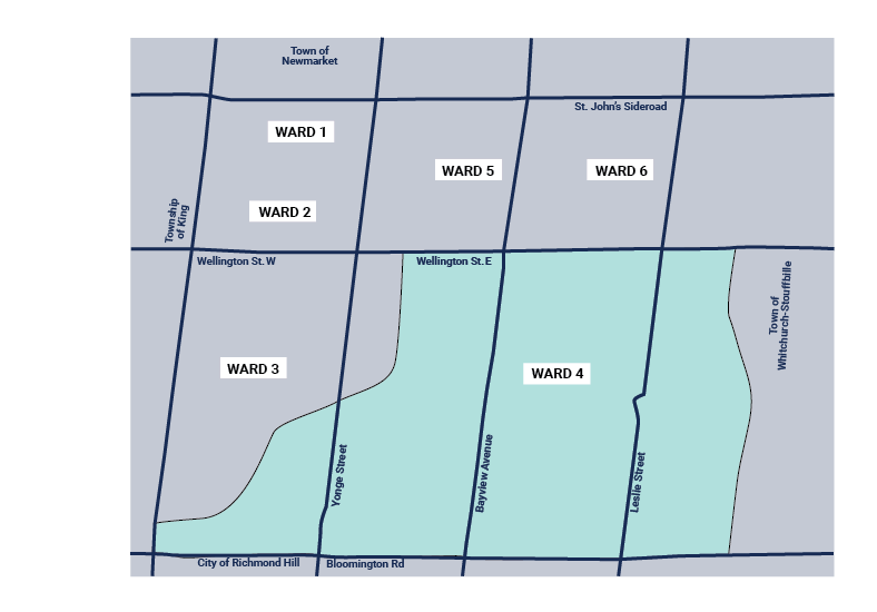 Map of all 6 wards, with Ward 4 highlighted in colour