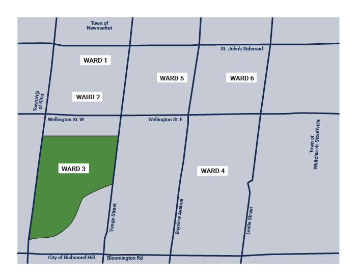 Map of all 6 wards, with Ward 3 highlighted in colour