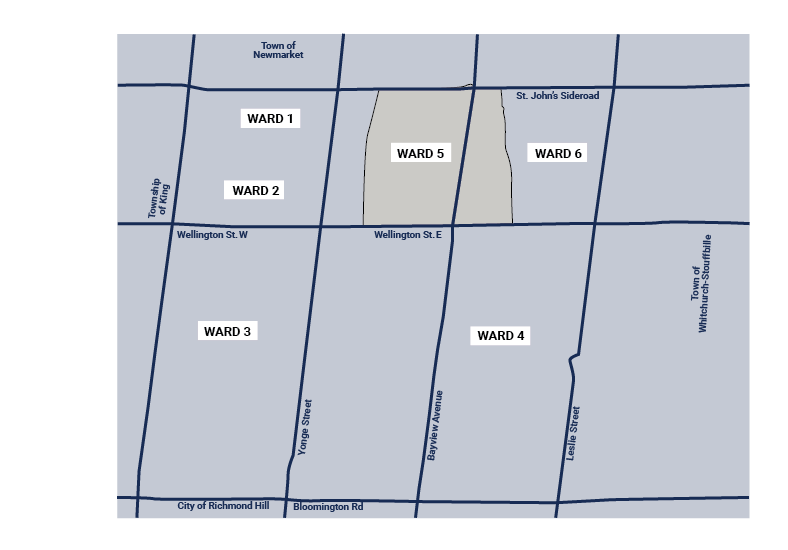 Map of all 6 wards, with Ward 5 highlighted in colour