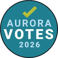Aurora Votes 2026 logo on a green background