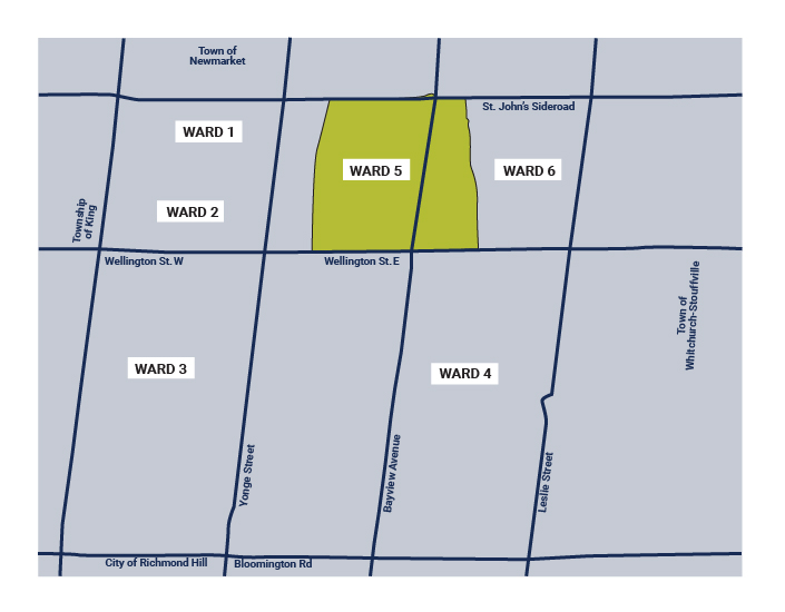 Map of all 6 wards, with Ward 5 highlighted in colour