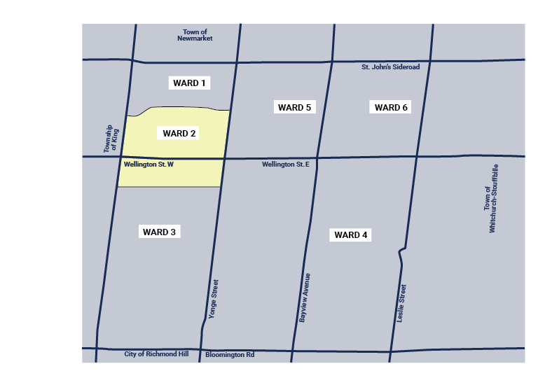 Map of all 6 wards, with Ward 2 highlighted in colour