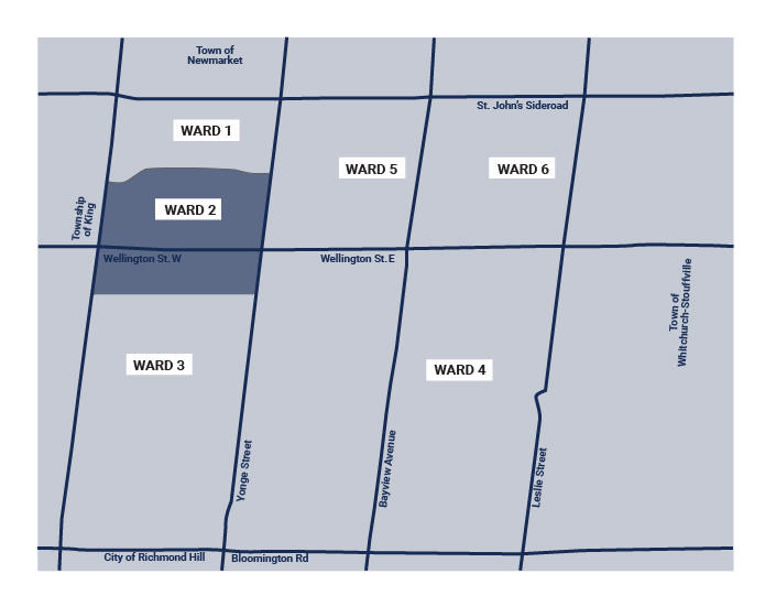 Map of all 6 wards, with Ward 2 highlighted in colour