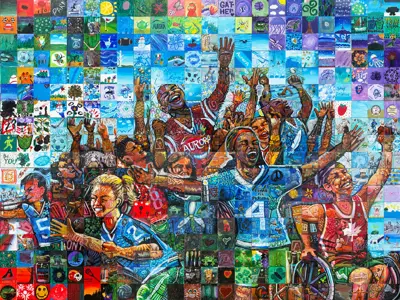 Mural tiles showing sport theme