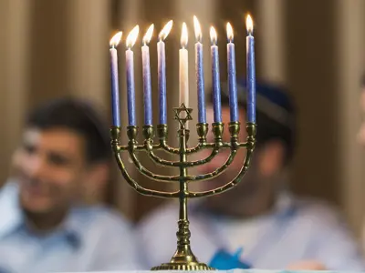 Menorah candle on table display